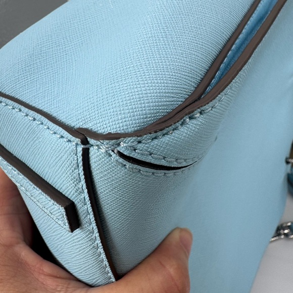 Tory Burch Baby Blue Leather Robinson Tote Two Way Silver Hardware Polo Scarf - Picture 14 of 17